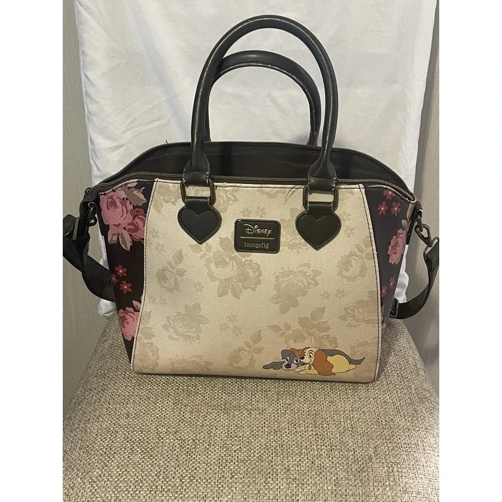 Disney Loungefly Lady & The Tramp Floral Romance Satchel Purse Bag